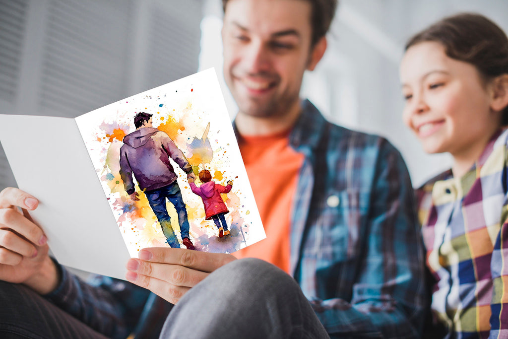 Watercolor Fathers Day Card Dad Gift For Him Daddy Father's Day Gift Greeting Card - 5x7 inches in Packs of 1, 10, 30, and 50pcs