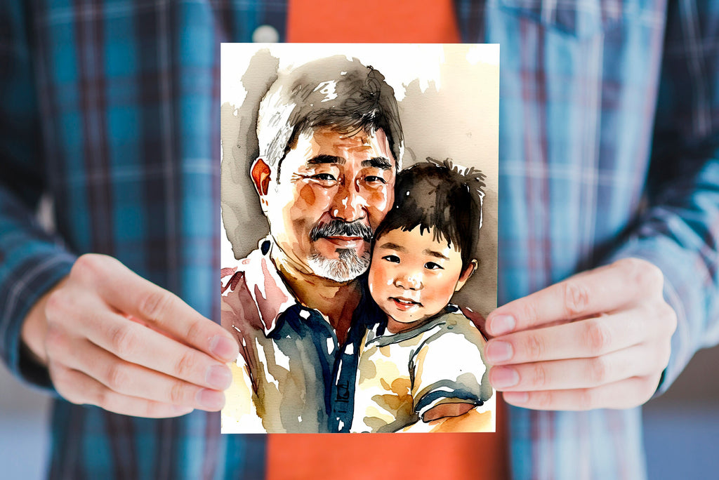 Asian American Fathers Day Card Watercolor Dad Gift For Him Daddy Father's Day Gift Greeting Card - 5x7 inches in Packs of 1, 10, 30, & 50