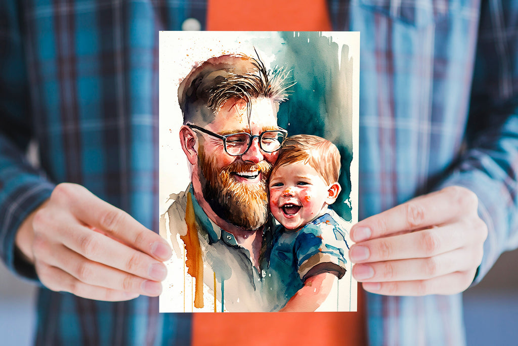 Watercolor Fathers Day Card Dad Gift For Him Daddy Father's Day Gift Greeting Card - 5x7 inches in Packs of 1, 10, 30, and 50pcs