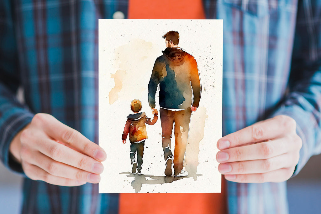 Watercolor Fathers Day Card Dad Gift For Him Daddy Father's Day Gift Greeting Card - 5x7 inches in Packs of 1, 10, 30, and 50pcs