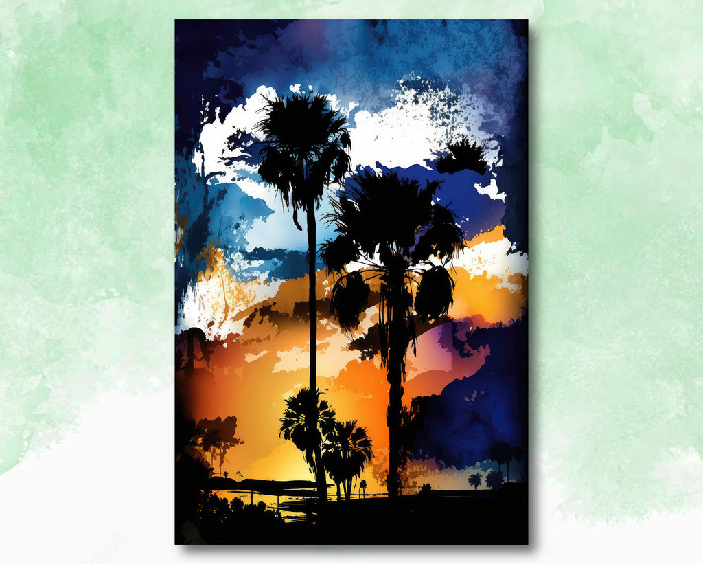 Palm Tree Sunset Art Print Watercolor Coastal Wall Art Nature Inspired Gift Tropical Beach House Home Decor