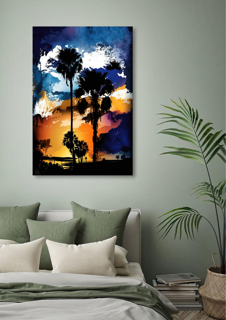 Palm Tree Sunset Art Print Watercolor Coastal Wall Art Nature Inspired Gift Tropical Beach House Home Decor