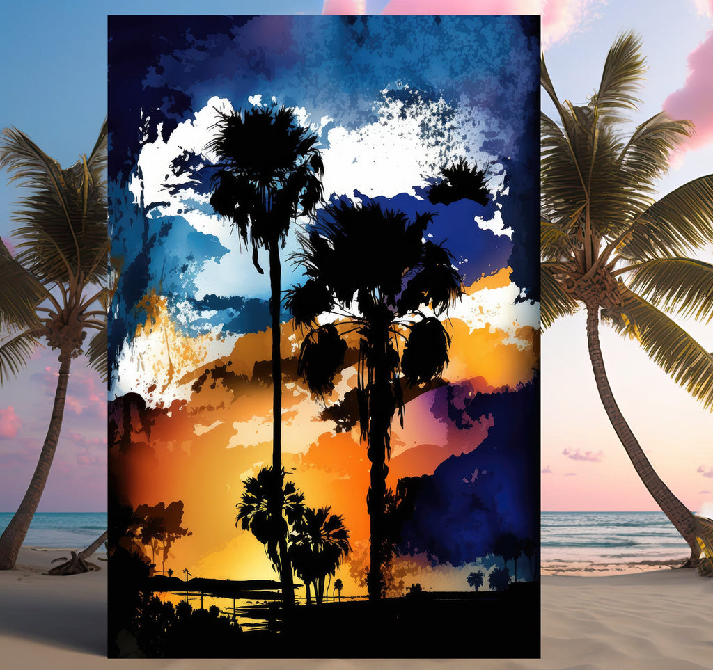 Palm Tree Sunset Art Print Watercolor Coastal Wall Art Nature Inspired Gift Tropical Beach House Home Decor