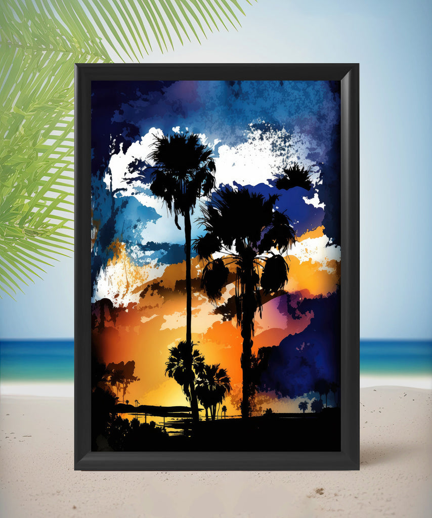 Palm Tree Sunset Art Print Watercolor Coastal Wall Art Nature Inspired Gift Tropical Beach House Home Decor