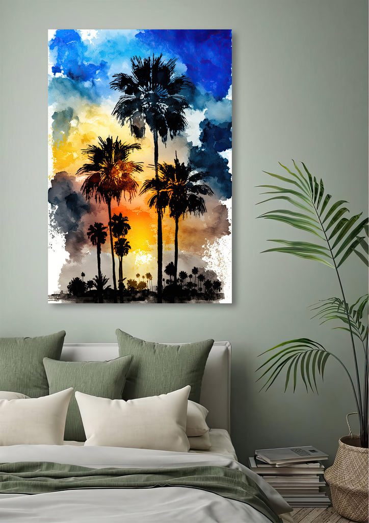 Palm Tree Sunset Art Print Watercolor Coastal Wall Art Nature Inspired Gift Tropical Beach House Home Decor