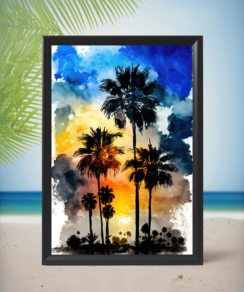 Palm Tree Sunset Art Print Watercolor Coastal Wall Art Nature Inspired Gift Tropical Beach House Home Decor