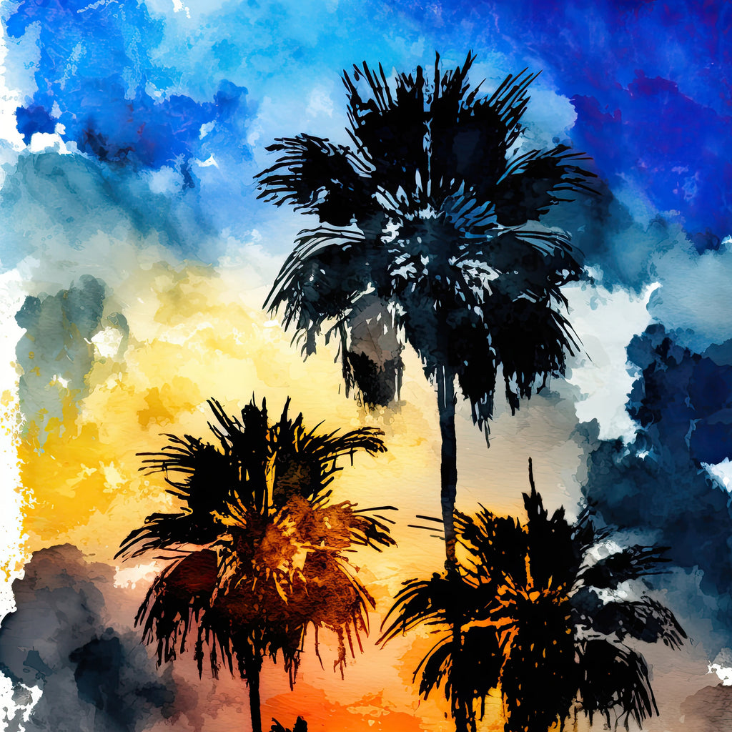 Palm Tree Sunset Art Print Watercolor Coastal Wall Art Nature Inspired Gift Tropical Beach House Home Decor