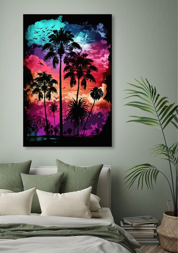 Palm Tree Sunset Art Print Watercolor Coastal Wall Art Nature Inspired Gift Tropical Beach House Home Decor