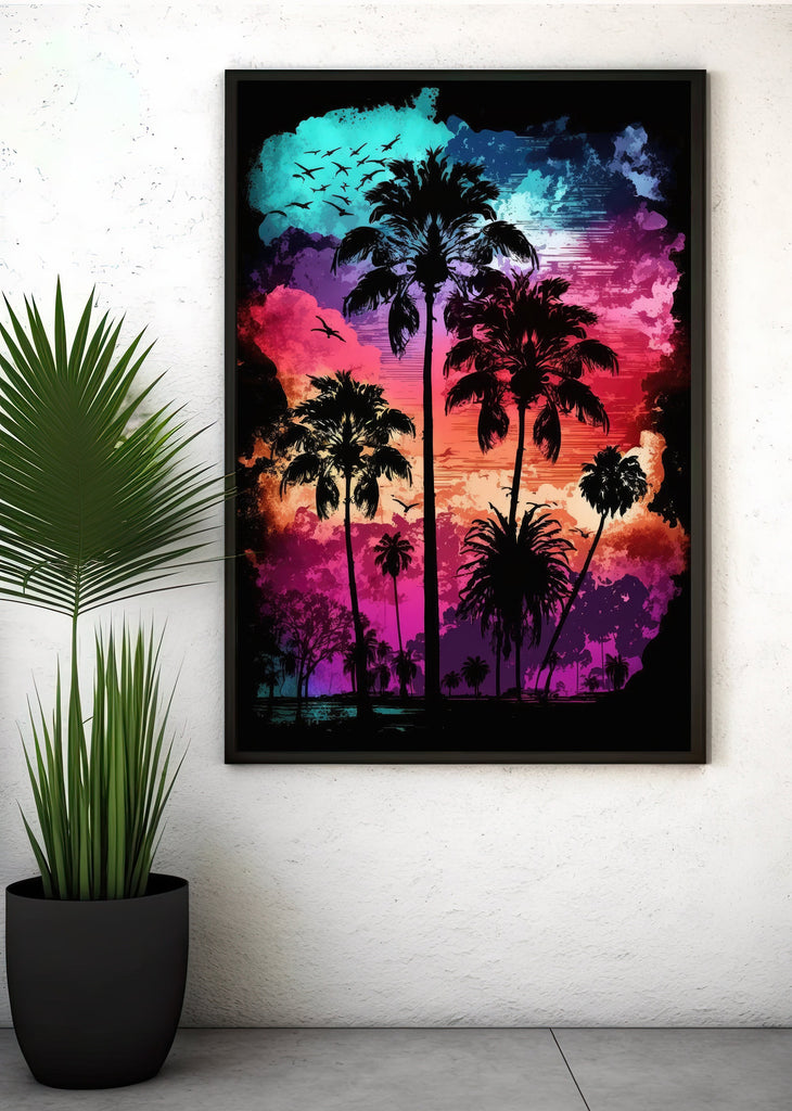 Palm Tree Sunset Art Print Watercolor Coastal Wall Art Nature Inspired Gift Tropical Beach House Home Decor