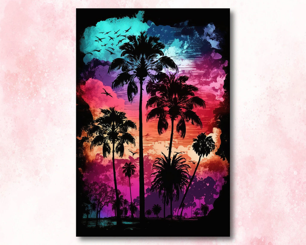 Palm Tree Sunset Art Print Watercolor Coastal Wall Art Nature Inspired Gift Tropical Beach House Home Decor