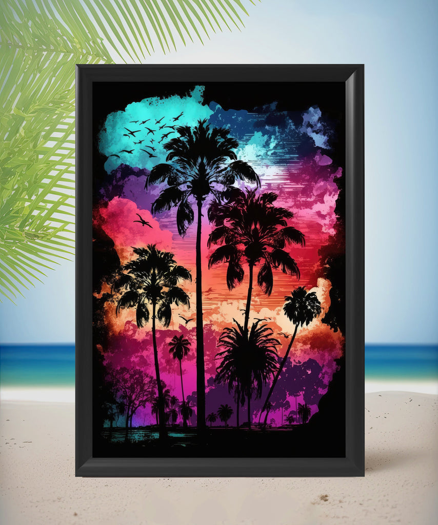 Palm Tree Sunset Art Print Watercolor Coastal Wall Art Nature Inspired Gift Tropical Beach House Home Decor