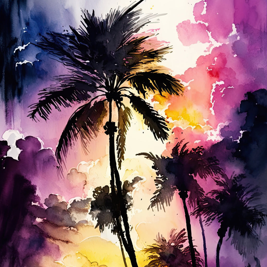 Palm Tree Sunset Art Print Watercolor Coastal Wall Art Nature Inspired Gift Tropical Beach House Home Decor