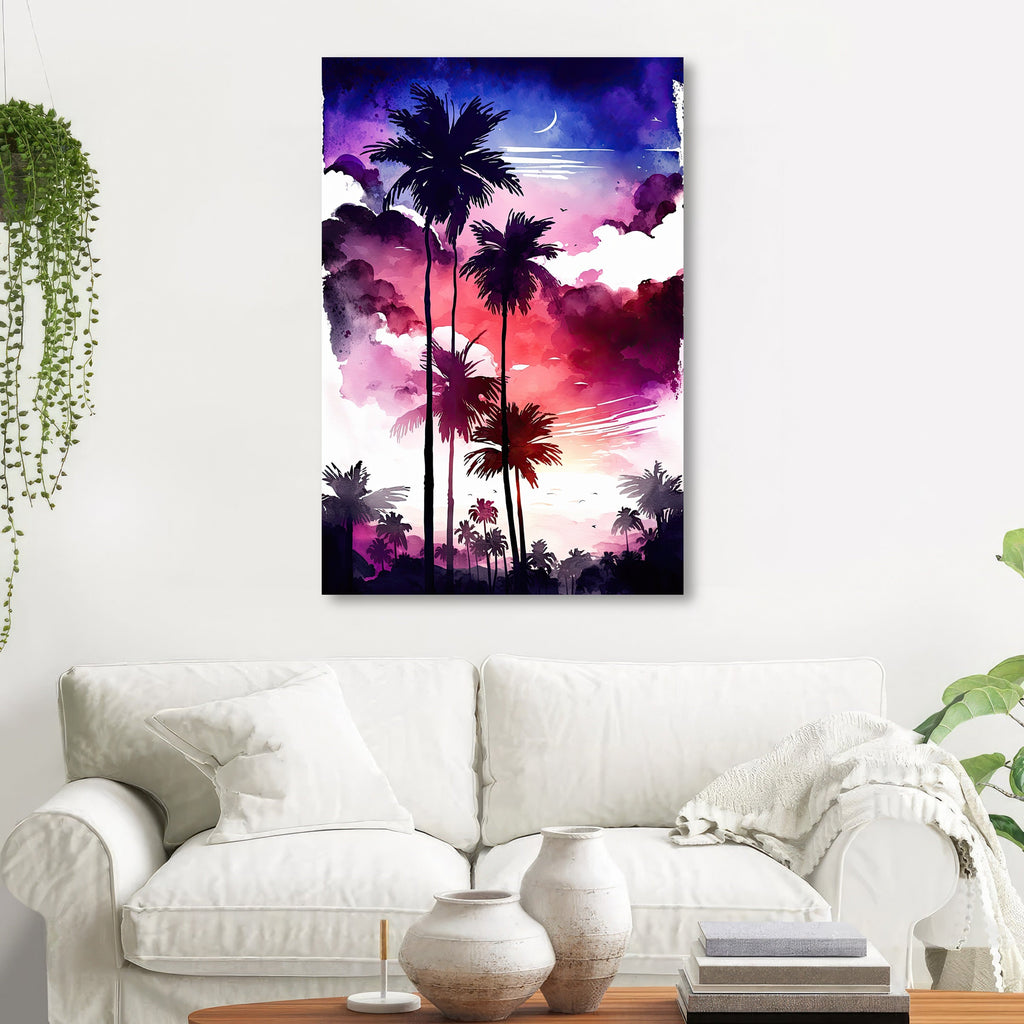 Palm Tree Sunset Art Print Watercolor Coastal Wall Art Nature Inspired Gift Tropical Beach House Home Decor