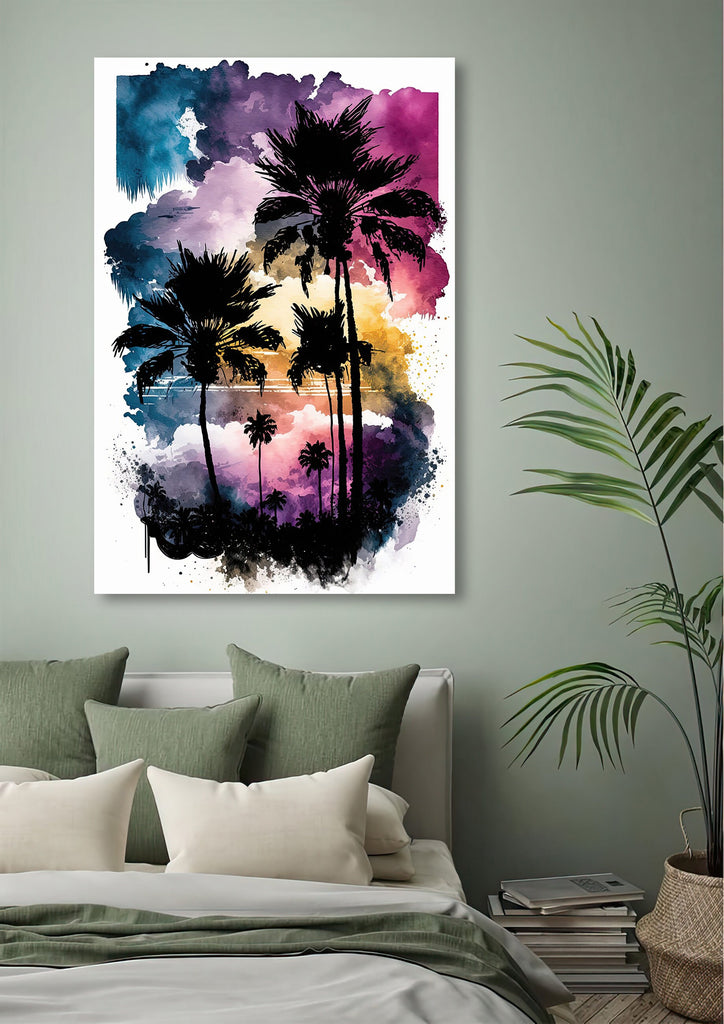 Palm Tree Sunset Art Print Watercolor Coastal Wall Art Nature Inspired Gift Tropical Beach House Home Decor