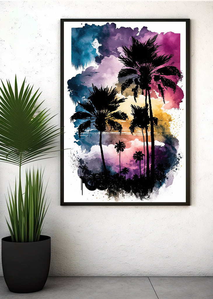 Palm Tree Sunset Art Print Watercolor Coastal Wall Art Nature Inspired Gift Tropical Beach House Home Decor