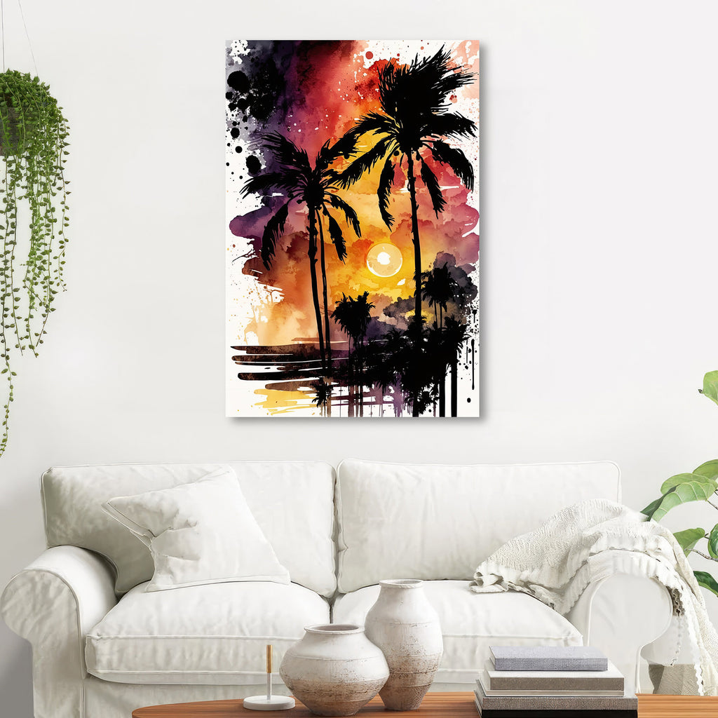 Palm Tree Sunset Art Print Watercolor Coastal Wall Art Nature Inspired Gift Tropical Beach House Home Decor