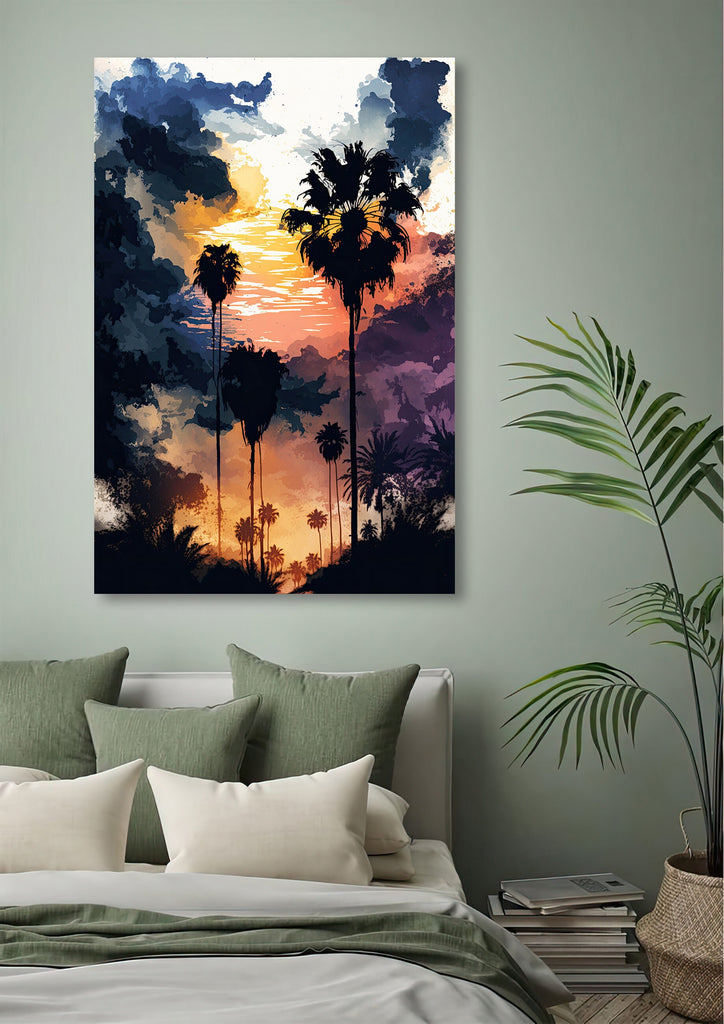 Palm Tree Sunset Art Print Watercolor Coastal Wall Art Nature Inspired Gift Tropical Beach House Home Decor