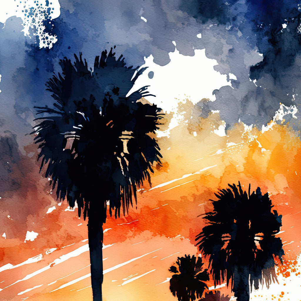 Palm Tree Sunset Art Print Watercolor Coastal Wall Art Nature Inspired Gift Tropical Beach House Home Decor