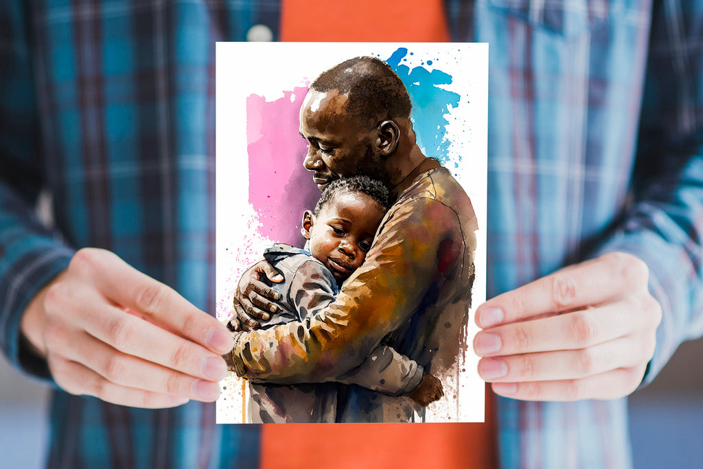 African American Fathers Day Card Watercolor Dad Gift For Him Daddy Father's Day Gift Greeting Card - 5x7 inches in Packs of 1, 10, 30, & 50