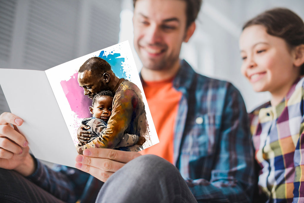 African American Fathers Day Card Watercolor Dad Gift For Him Daddy Father's Day Gift Greeting Card - 5x7 inches in Packs of 1, 10, 30, & 50