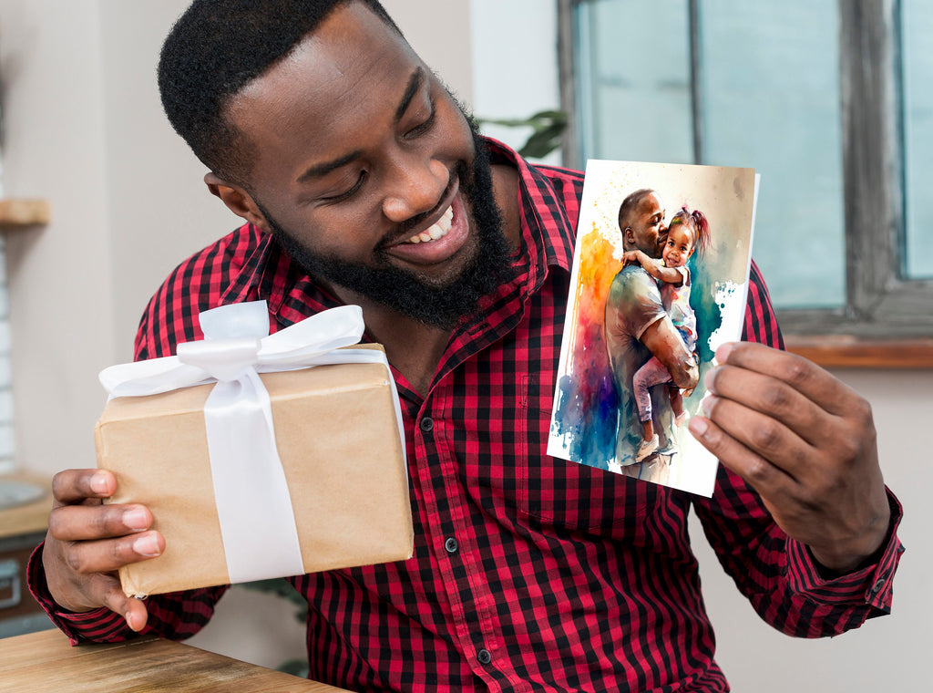 African American Fathers Day Card Watercolor Dad Gift For Him Daddy Father's Day Gift Greeting Card - 5x7 inches in Packs of 1, 10, 30, & 50