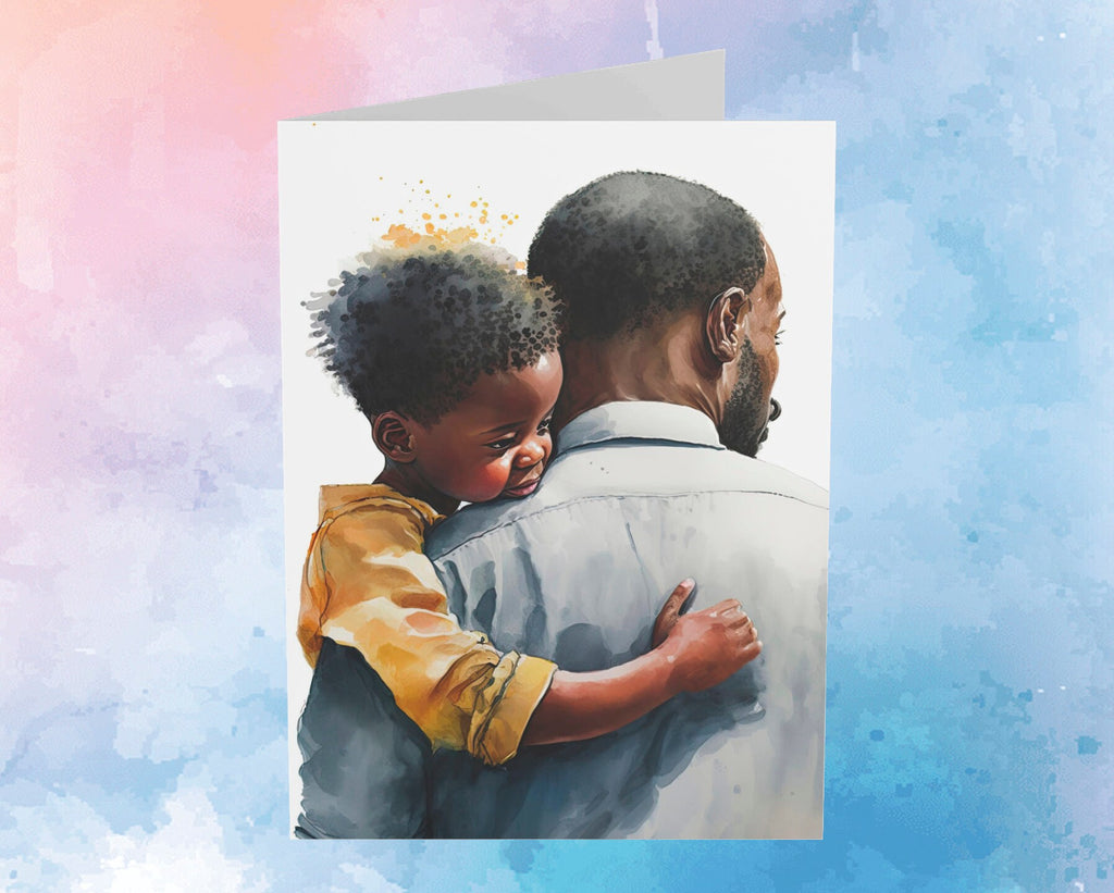 African American Fathers Day Card Watercolor Dad Gift For Him Daddy Father's Day Gift Greeting Card - 5x7 inches in Packs of 1, 10, 30, & 50