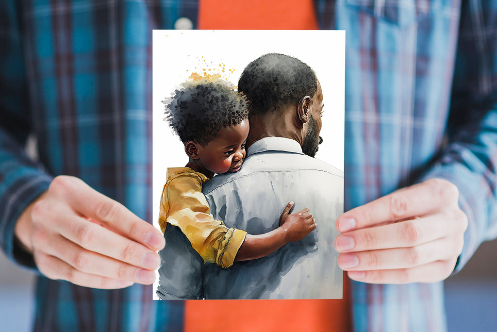 African American Fathers Day Card Watercolor Dad Gift For Him Daddy Father's Day Gift Greeting Card - 5x7 inches in Packs of 1, 10, 30, & 50