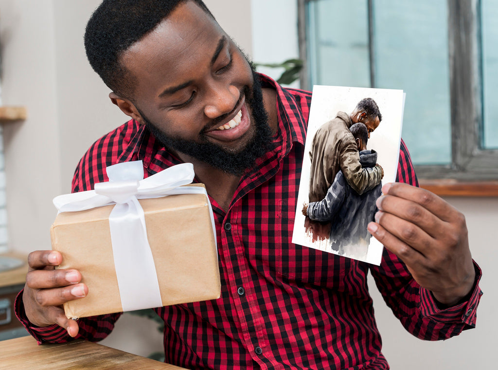 African American Fathers Day Card Watercolor Dad Gift For Him Daddy Father's Day Gift Greeting Card - 5x7 inches in Packs of 1, 10, 30, & 50