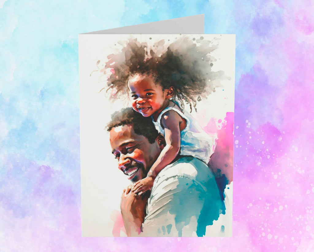 African American Fathers Day Card Watercolor Dad Gift For Him Daddy Father's Day Gift Greeting Card - 5x7 inches in Packs of 1, 10, 30, & 50