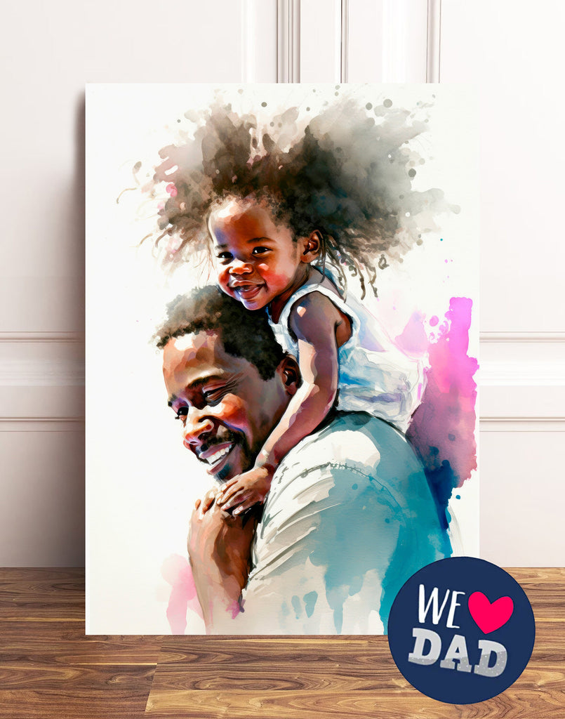 African American Fathers Day Card Watercolor Dad Gift For Him Daddy Father's Day Gift Greeting Card - 5x7 inches in Packs of 1, 10, 30, & 50