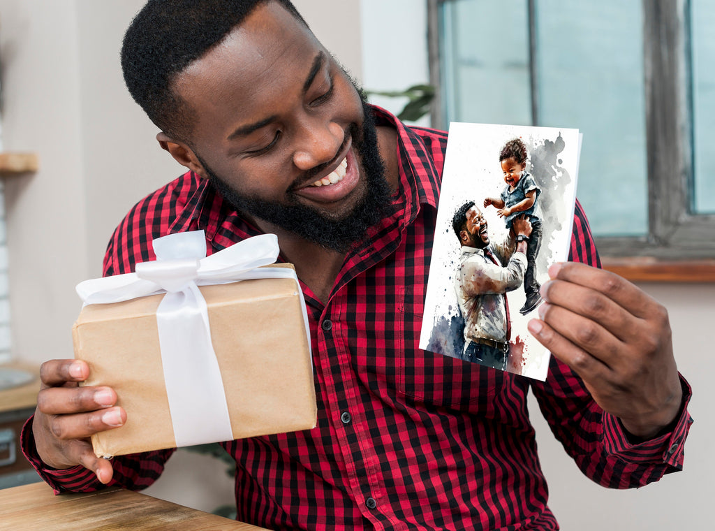 African American Fathers Day Card Watercolor Dad Gift For Him Daddy Father's Day Gift Greeting Card - 5x7 inches in Packs of 1, 10, 30, & 50