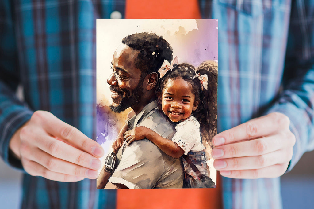 African American Fathers Day Card Watercolor Dad Gift For Him Daddy Father's Day Gift Greeting Card - 5x7 inches in Packs of 1, 10, 30, & 50