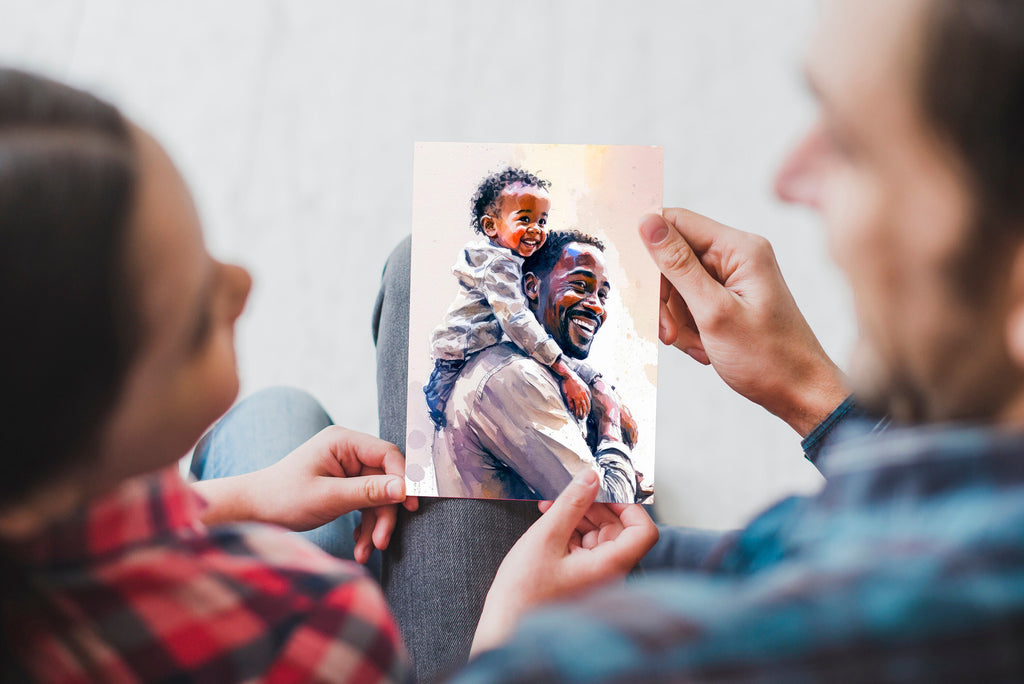 African American Fathers Day Card Watercolor Dad Gift For Him Daddy Father's Day Gift Greeting Card - 5x7 inches in Packs of 1, 10, 30, & 50