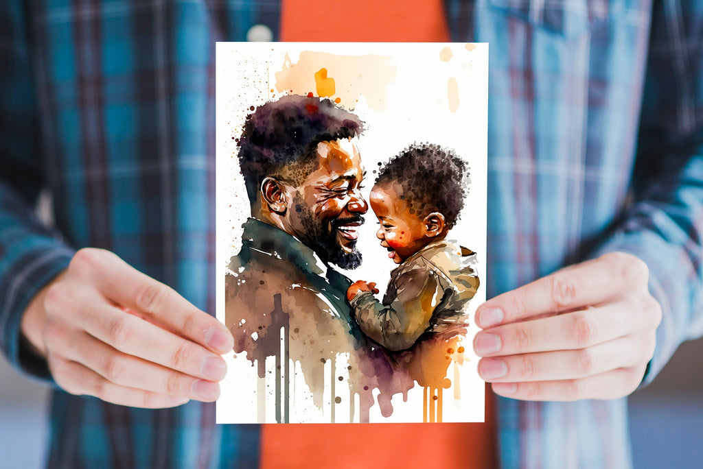 African American Fathers Day Card Watercolor Dad Gift For Him Daddy Father's Day Gift Greeting Card - 5x7 inches in Packs of 1, 10, 30, & 50