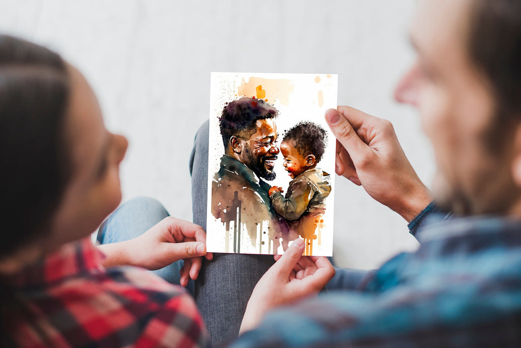 African American Fathers Day Card Watercolor Dad Gift For Him Daddy Father's Day Gift Greeting Card - 5x7 inches in Packs of 1, 10, 30, & 50