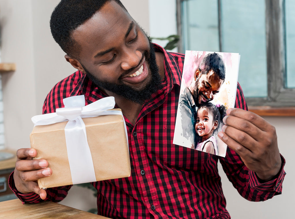 African American Fathers Day Card Watercolor Dad Gift For Him Daddy Father's Day Gift Greeting Card - 5x7 inches in Packs of 1, 10, 30, & 50