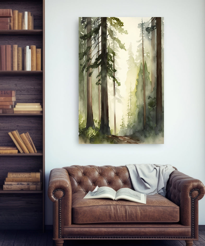 Redwood Tree Forest California Print Sequoia National Park Wall Art Landscape Watercolor Painting Gift Rustic Woodland Home Decor