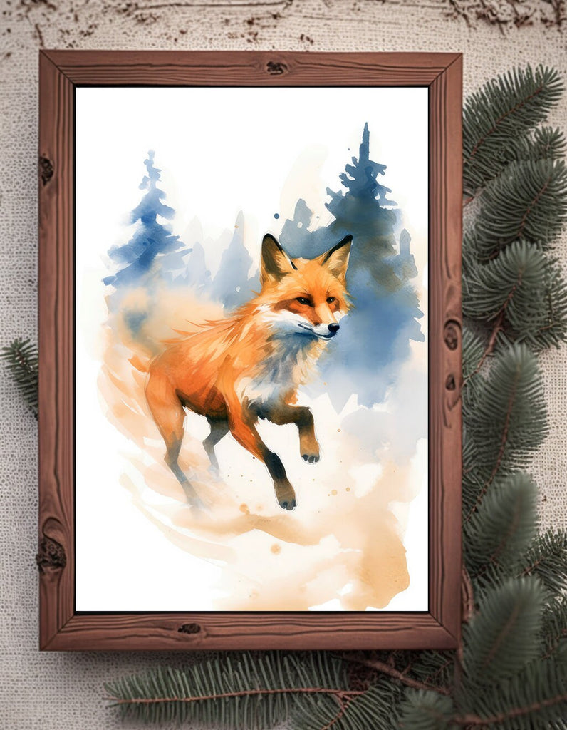 Red Fox Watercolor Painting Print Forest Nursery Wall Art Nature Wildlife Gift Rustic Woodland Animal Home Cottagecore Decor