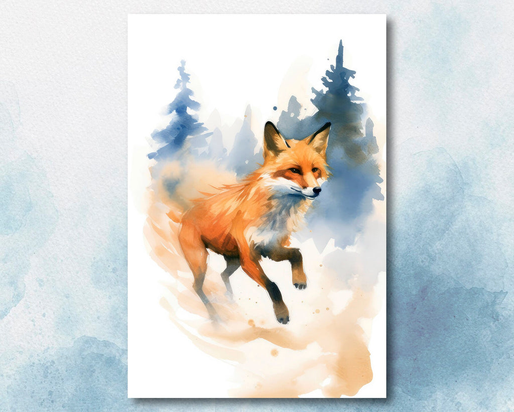 Red Fox Watercolor Painting Print Forest Nursery Wall Art Nature Wildlife Gift Rustic Woodland Animal Home Cottagecore Decor