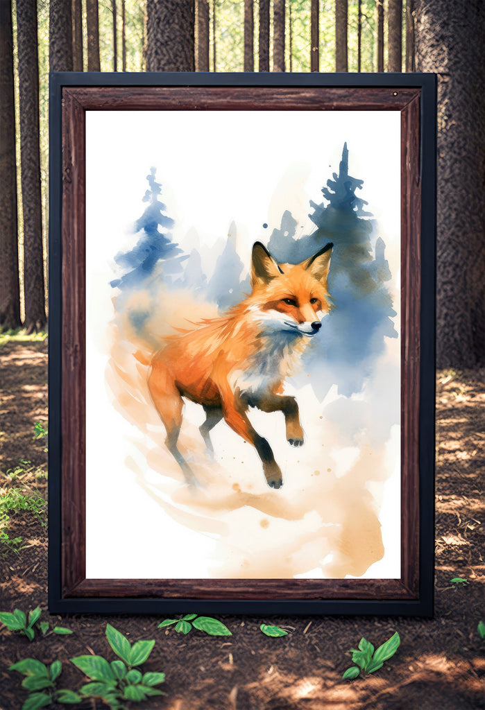 Red Fox Watercolor Painting Print Forest Nursery Wall Art Nature Wildlife Gift Rustic Woodland Animal Home Cottagecore Decor