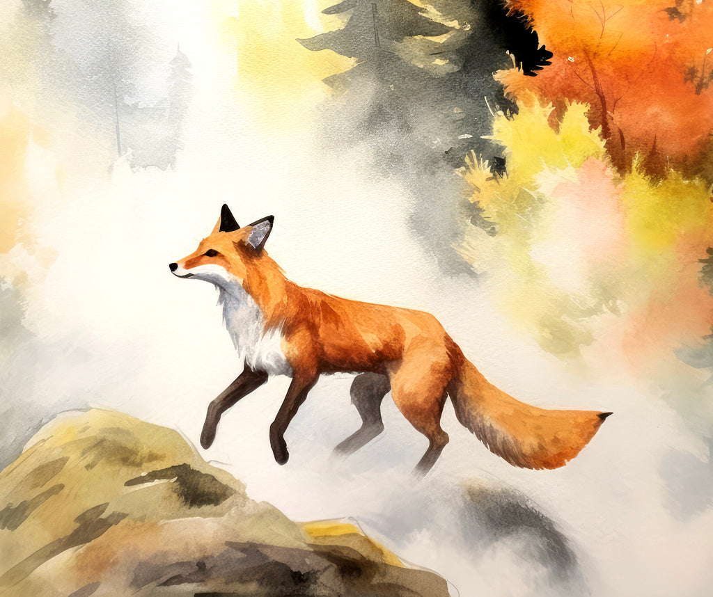 Red Fox Watercolor Painting Print Forest Nursery Wall Art Nature Wildlife Gift Rustic Woodland Animal Home Cottagecore Decor