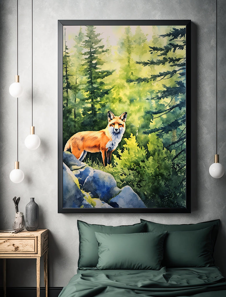 Red Fox Watercolor Painting Print Forest Nursery Wall Art Nature Wildlife Gift Rustic Woodland Animal Home Cottagecore Decor