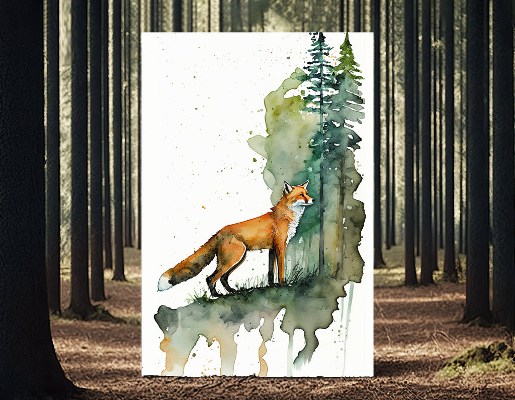 Red Fox Watercolor Painting Print Forest Nursery Wall Art Nature Wildlife Gift Rustic Woodland Animal Home Cottagecore Decor