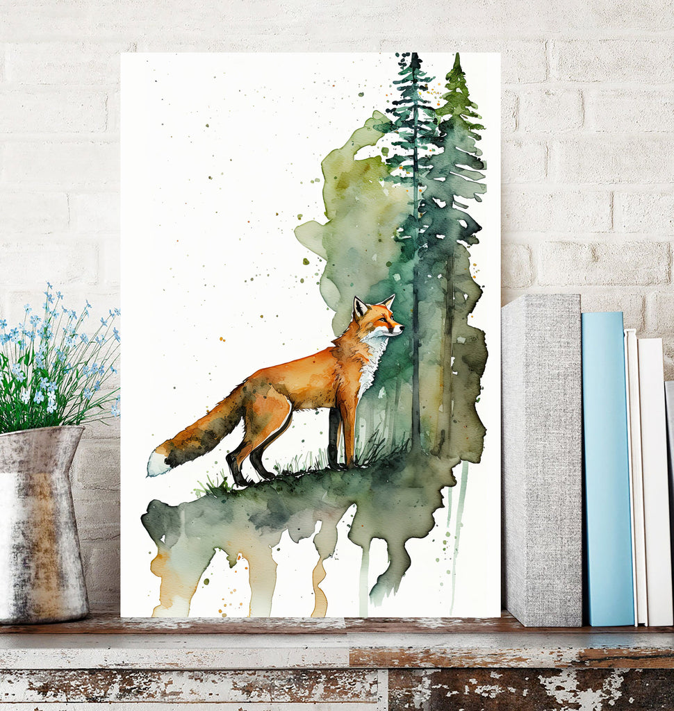 Red Fox Watercolor Painting Print Forest Nursery Wall Art Nature Wildlife Gift Rustic Woodland Animal Home Cottagecore Decor