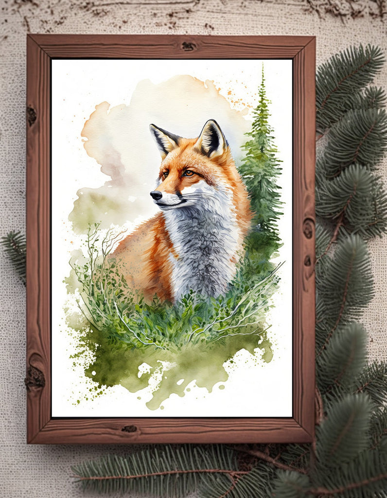 Red Fox Watercolor Painting Print Forest Nursery Wall Art Nature Wildlife Gift Rustic Woodland Animal Home Cottagecore Decor