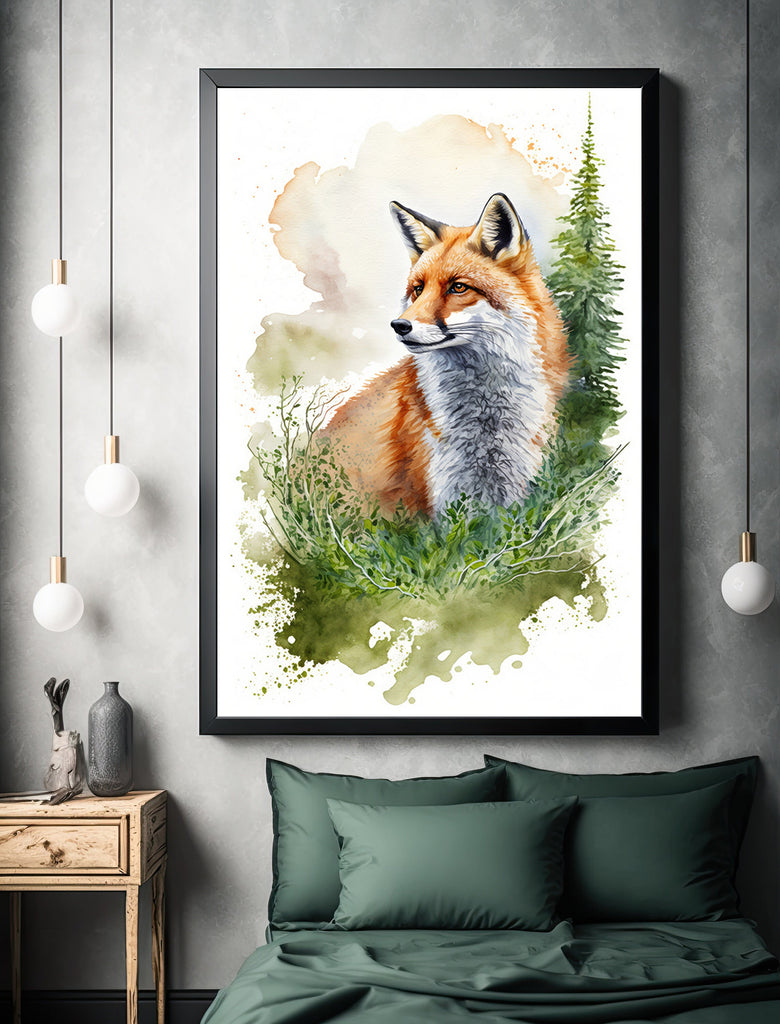 Red Fox Watercolor Painting Print Forest Nursery Wall Art Nature Wildlife Gift Rustic Woodland Animal Home Cottagecore Decor