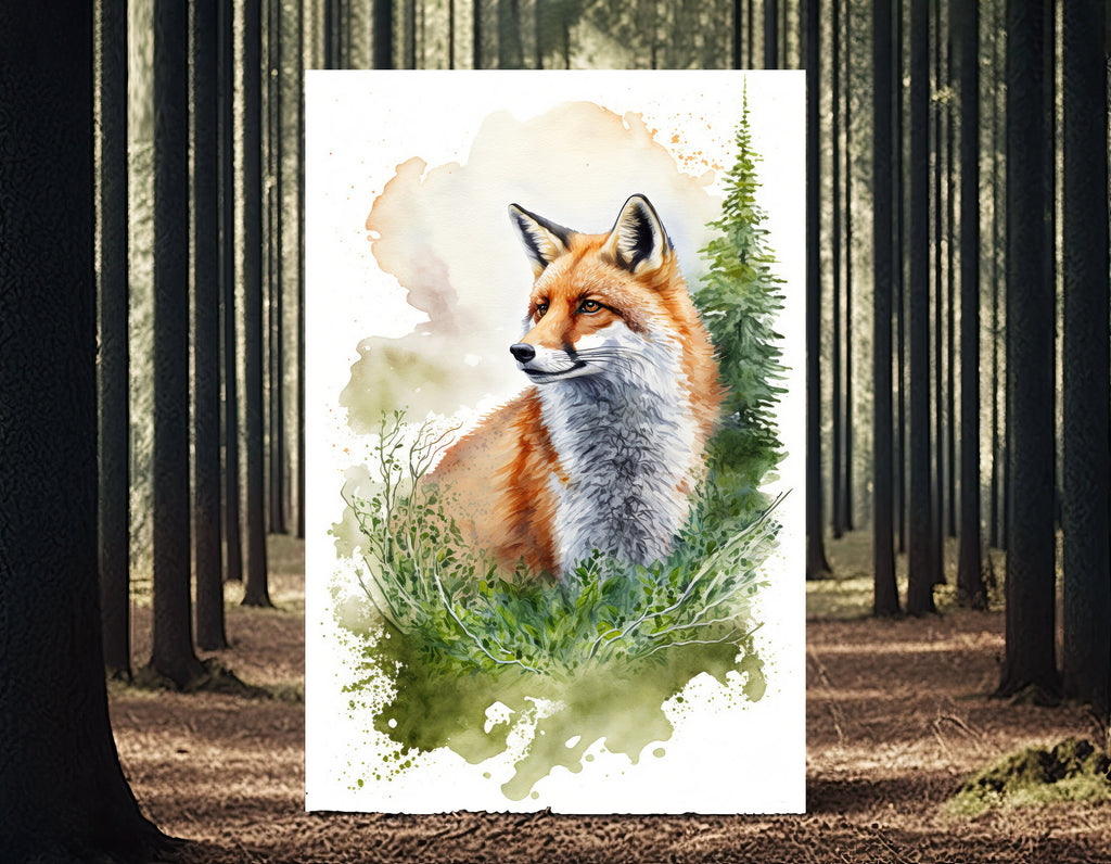 Red Fox Watercolor Painting Print Forest Nursery Wall Art Nature Wildlife Gift Rustic Woodland Animal Home Cottagecore Decor