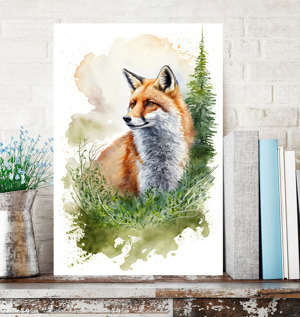 Red Fox Watercolor Painting Print Forest Nursery Wall Art Nature Wildlife Gift Rustic Woodland Animal Home Cottagecore Decor