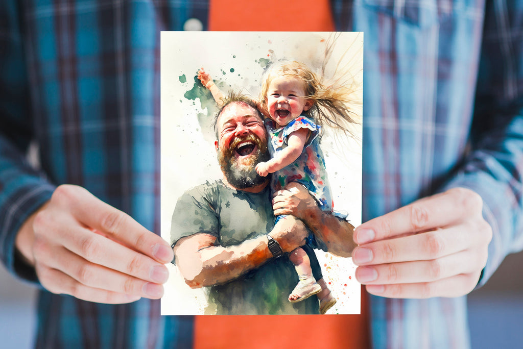 Watercolor Fathers Day Card Dad Gift For Him Daddy Father's Day Gift Greeting Card - 5x7 inches in Packs of 1, 10, 30, and 50pcs