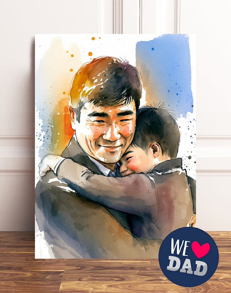 Asian American Fathers Day Card Watercolor Dad Gift For Him Daddy Father's Day Gift Greeting Card - 5x7 inches in Packs of 1, 10, 30, & 50